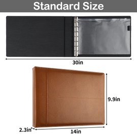 Professional 7 Ring Business Checkbook Binder, Premium PU Leather Organizer for 3-On-A-Page Checks, Perfect for Business and Personal Finances, Fits 9x13 Inch Sheets, 600 Check Capacity (Brown)