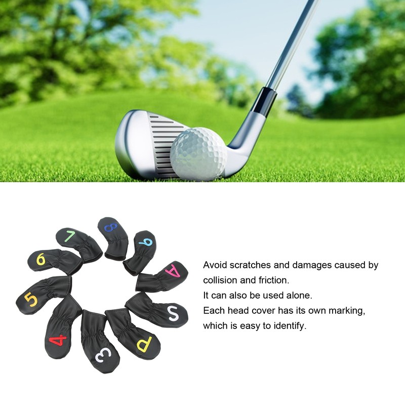 10Pcs Golf Head Cover Club Headcover Waterproof PU Elastic Closing