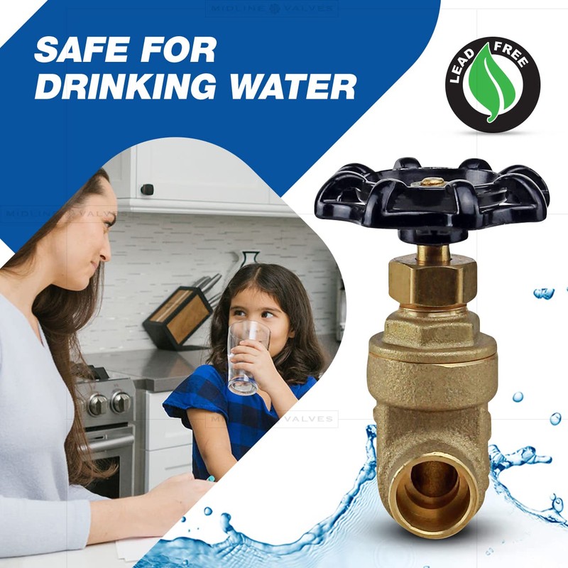 Midline Valve 427D336 Gate Valv, 1-1/4 in. SWT, Cast Brass