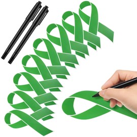 Qilery 100 Pcs Large Green Ribbon Cutouts with 2 Pcs Marker Pens Paper Mental Health Awareness Cutouts Mental Health Month Items for Charity Fundraiser Support Supplies