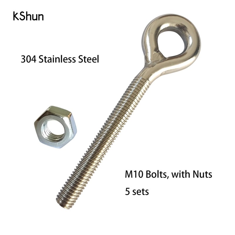 5 Sets Eye Bolt M10 Stainless Steel Rust Resistant Sturdy