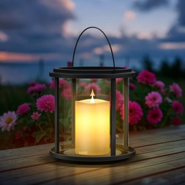 FUYO Hanging Lantern Outdoor，7.6in Decorative Battery Powered Lanterns IP44 with Remote ,Outdoor Table Lamp for Garden, Patio, Camping, Living Room