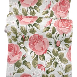 Yifasy Shelf Liner Pink Rose Self-Adhesive Drawer Paper Furniture Sticker Wall Decor Flowers 118x17.7 Inch