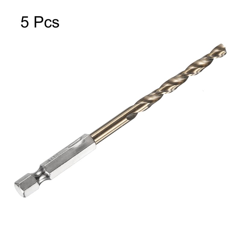 sourcing map 5pcs 1/4" Hex Shank Drill Bit 3/16" Gold