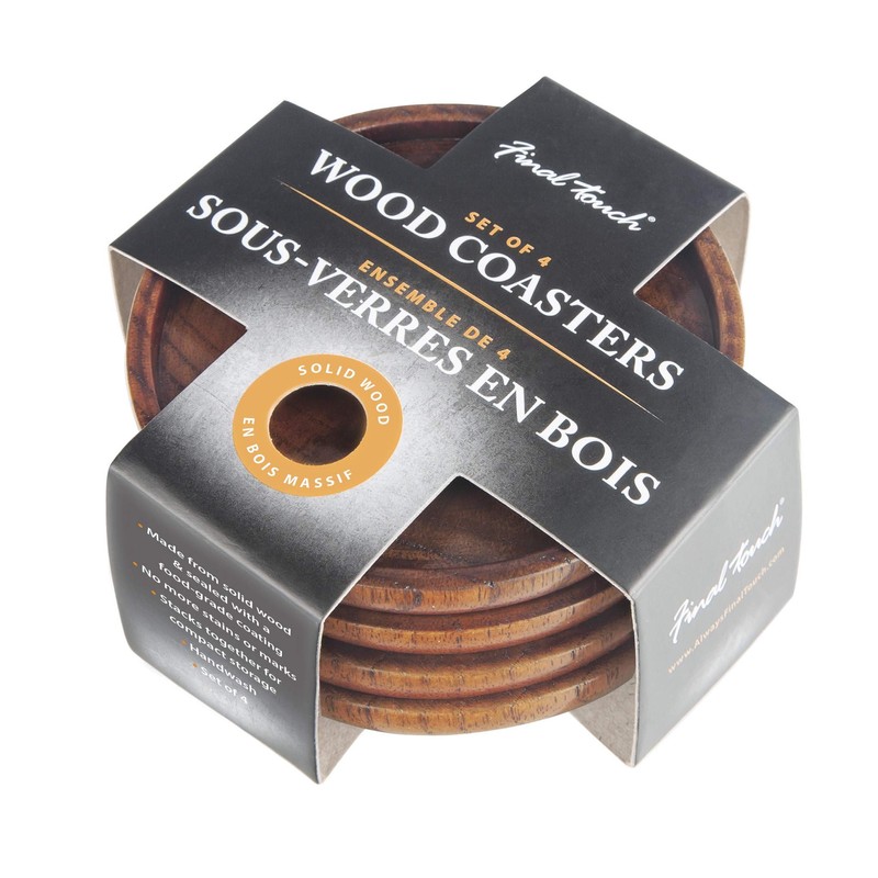 Final Touch Solid Wood Drink Coasters, Set of 4 Round
