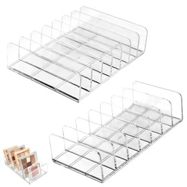 2pcs Acrylic Clear Makeup Organizer for Eyeshadow Palettes, Blush, CD, Facial Mask & Phone Cases, 7-Slot Cosmetic Display Holder Storage Caddy for Vanity Countertop, Bathroom (Large & Small)