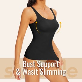 SLIMBELLE Shapewear Tank Tops with Built in Bra Camisoles Tummy Contol Cami Shaper Seamless Compression Tank Top- Black M