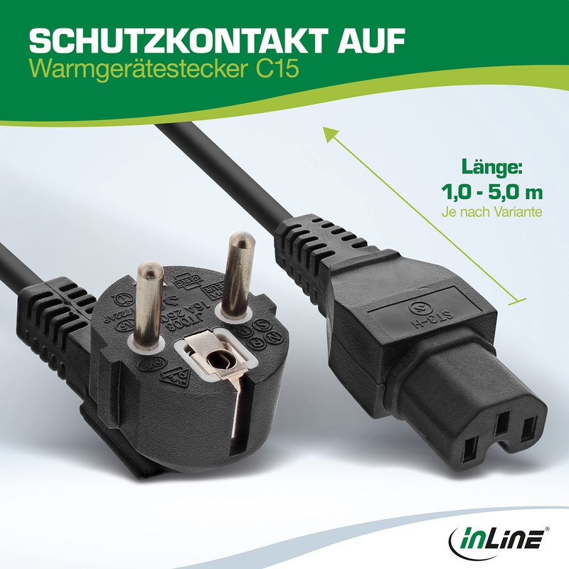 InLine 16810C power cable - power cables (CEE7/7 Schuko, C15