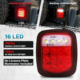 2x Universal 16 LED Trailer Tail Lights Red/White Square LED Stop Brake Turn Tail Signal Backup Reverse Brake Clearance Marker Light Replacement for Jeep JK CJ YJ Wrangler Truck Trailer Pickup RV 12V