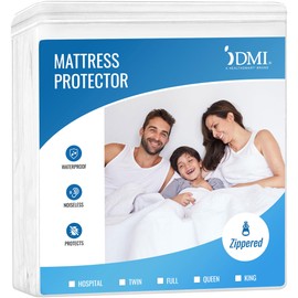 DMI Waterproof Mattress Protector, Mattress Pad, Waterproof Mattress Cover, Bed Pad and Bed Cover, Encased Zippered Fit, Queen (Pack of 1), White