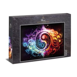 Ulmer Puzzleschmiede - 1000 Piece Jigsaw Puzzle Yin Yang - Our Most Difficult Yin Yang Puzzle - Intense Colour Effects Flow in Black Background - Puzzle Quality Made in Germany