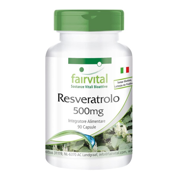 Fairvital | Resveratrolo 500mg per Dose Giornaliera - 90 Capsule per 3 Mesi - Vegan - Senza Glutine, Lattosio ne Fruttosio