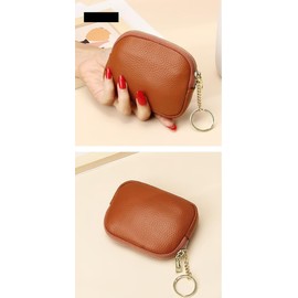 Beatus Genuine Leather Mini Pouch, Mini Wallet, Key Case, Various Uses, Women's, Rounded Cute Design!, Braun