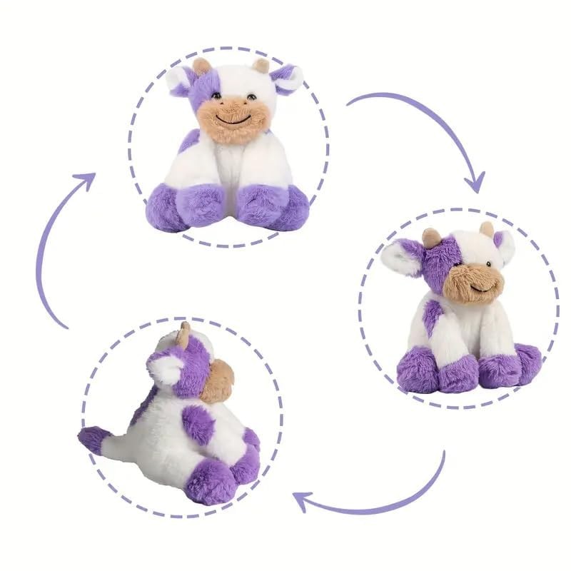 unsnurnoch Cute Purple & White Cow Plush Toy, 7.8-Inch Soft