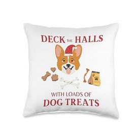 Deck The Halls With Loads of Dog Treats Dog Lovers Cute Tee Throw Pillow, 16x16, Multicolor