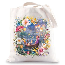 JNIAP Rapunzel Tote Bag Princess Rapunzel And Flynn Rider Gifts Princess Floral Shoulder Bag, People Flower Tb, Large