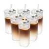 KEMORELA 6 Sets Glass Cups with Lids & Straws, Square