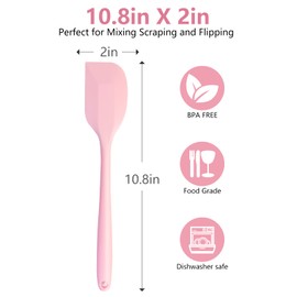 Pink Rubber Spatula for Kitchen Use, 10.8In Silicone Spatulas for Cooking Heat Resistant, Flexible Small kitchen Spatula for Kitchen Nonstick Cookware, Seamless & Dishwasher Safe