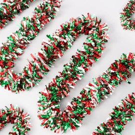 50 Feet Christmas Tinsel Garland Metallic Twist Garland for Christmas Tree Shiny Xmas Hanging Garland for Home Mantle Stair Indoor Outdoor Holiday Party Supplies Decor (Green Red Silver)