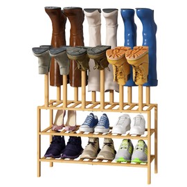 viewcare Boot Rack with Shoe Rack, Boot Rack Organizer Tall Boots for Closet, Bamboo Wood Shoe Shelf Storage Organizer for Entryway Small Space