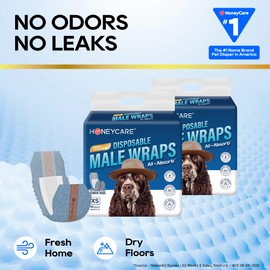Honeycare Disposable Male Wraps for Senior Dogs, XS Size, 40 Count, Super Absorbent, Breathable, Wetness Indicator, Super Deodorization, Cute Suit Suspenders Design