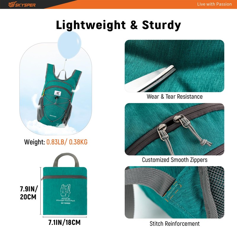 SKYSPER Small Backpack 20L Foldable Daypack Lightweight Hiking Backpack Daypack