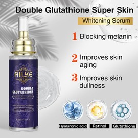 AILKE Double Glutathione Super Skin Whitening Serum, Dark Spot Corrective Serum, Moisturizing, Lightening, Even Skin Tone, For Face and Body, 100ml (Pack of 1)