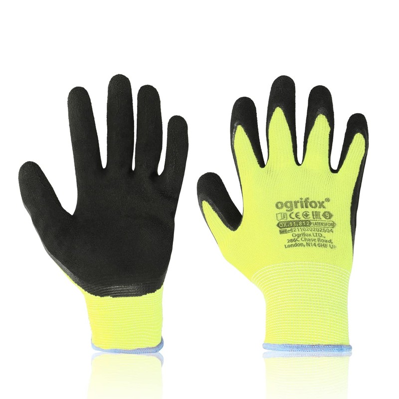 FUZZIO 12 Pairs Fluorescent Ogrifox Shrink Latex Coated Work Gloves