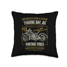 Thorne Bay Alaska USA Retro Motorcycle Distressed Design Throw Pillow