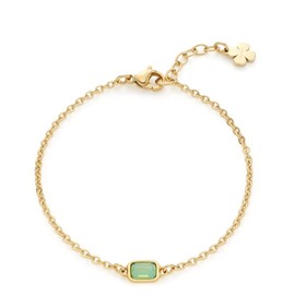 Leonardo Ciao Sofia Bracelet Stainless Steel Gold-Coloured Bracelet with Mint Green Glass Crystal and Clover Pendant Women's Jewellery 021652, Stainless Steel, No Gemstone