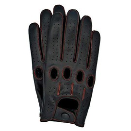 Riparo Men's Touchscreen Texting Leather Driving Gloves (Large, Black/Red Thread)