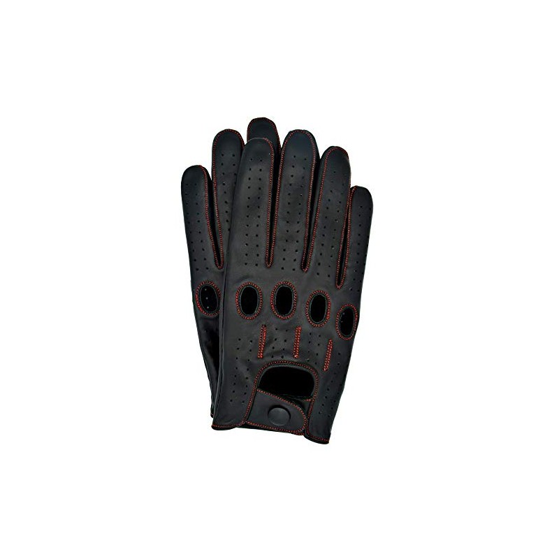 Riparo Men's Touchscreen Texting Leather Driving Gloves (Large, Black/Red Thread)