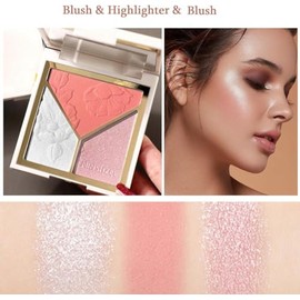 Iluminadores Paleta de rubor Contour Highlight 3 en 1 con pincel, paleta de maquillaje sedoso para contorno de bronce facial Natural Shiny Contour Highlight Duradero Ligero (B)