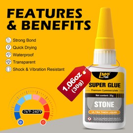 Stone Super Glue Liquid, Clear Instant Cyanoacrylate Adhesive for Stone, All Purpose CA Glue for Shoe Ceramic Repair Plastic Leather Glass Wood Metal Pottery Aquarium Porcelain Fletching Waterproof