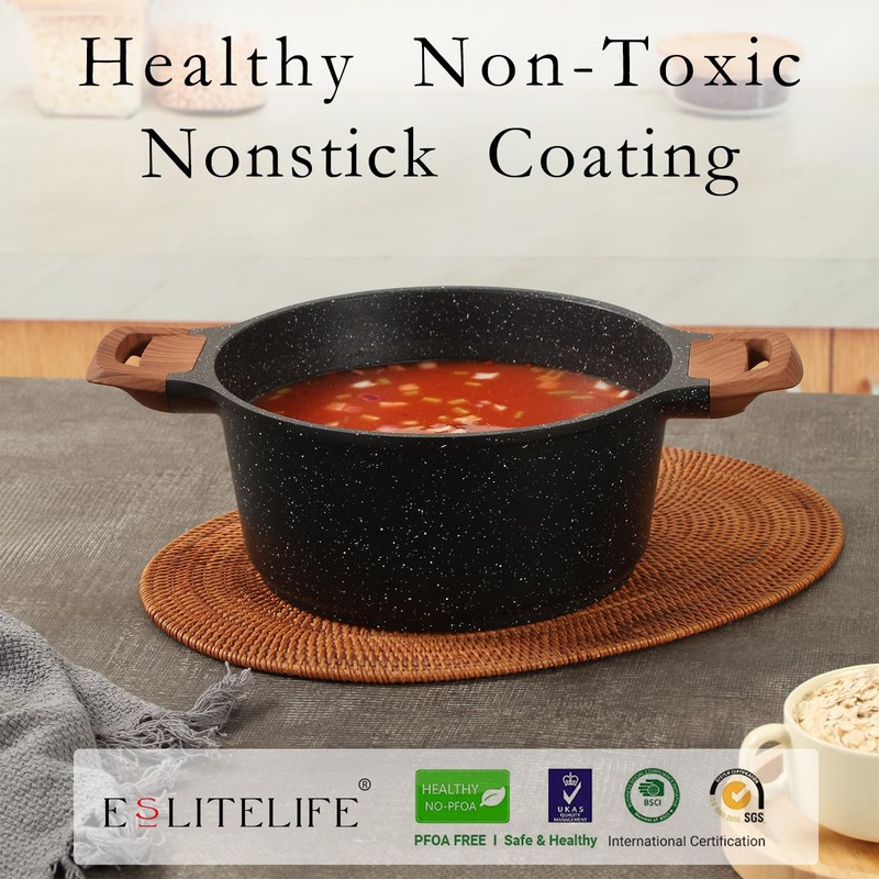 ESLITE LIFE Nonstick Cookware Sets, 12 Pcs Granite Coating Pots