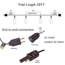 Goothy 10Ft Outdoor String Lights with 11 Clear Edison Bulbs (1 Spare) C9/E17 Base, ST40 Vintage Patio Stirng Lights Connectable Bistro Lights UL Listed for Backyard Wedding Garden Decor- Brown