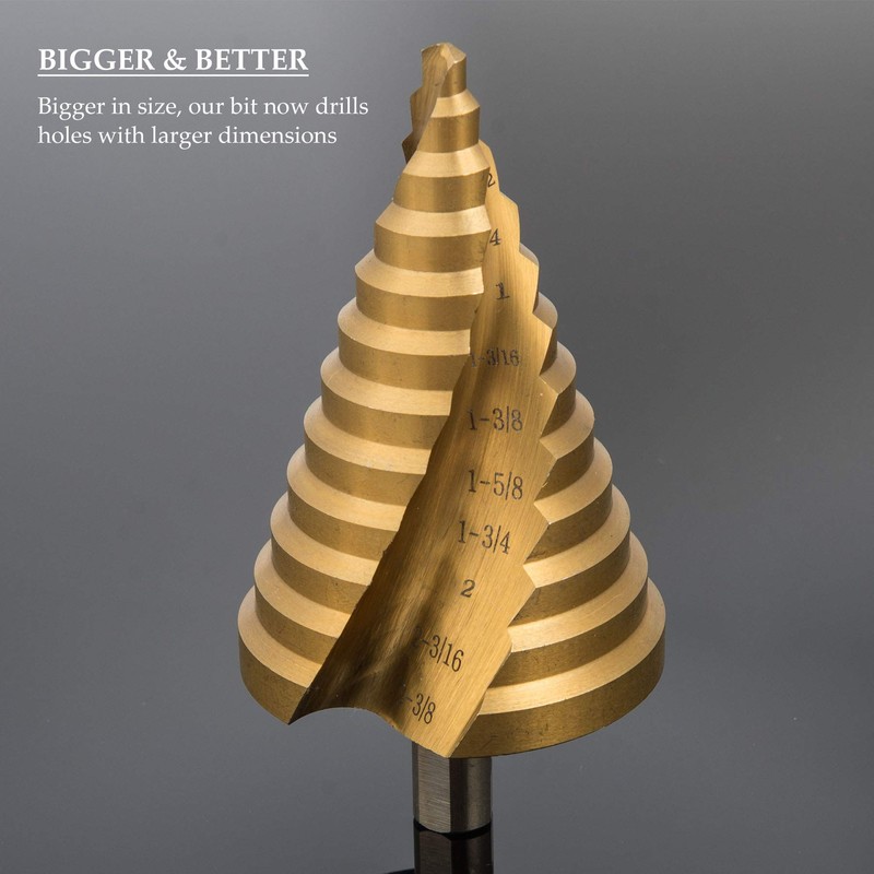 ZELCAN Large HSS Spiral Groove Step Drill Bit, 12 Sizes