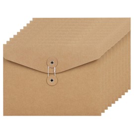 Pack of 10 A5 Document Wallet Presentation Folder Cardboard File Folder Kraft Paper Envelopes Organisation with External Button Wrap Seal Design Wallet Envelopes for Office School