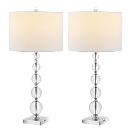 SAFAVIEH Lighting Collection – Set of 2 Liam Stacked Crystal Ball 29-Inch Table Lamps with USB Ports, LED Bulbs Included, Bedroom Living Room Home Office (LIT4112A-SET2-U)