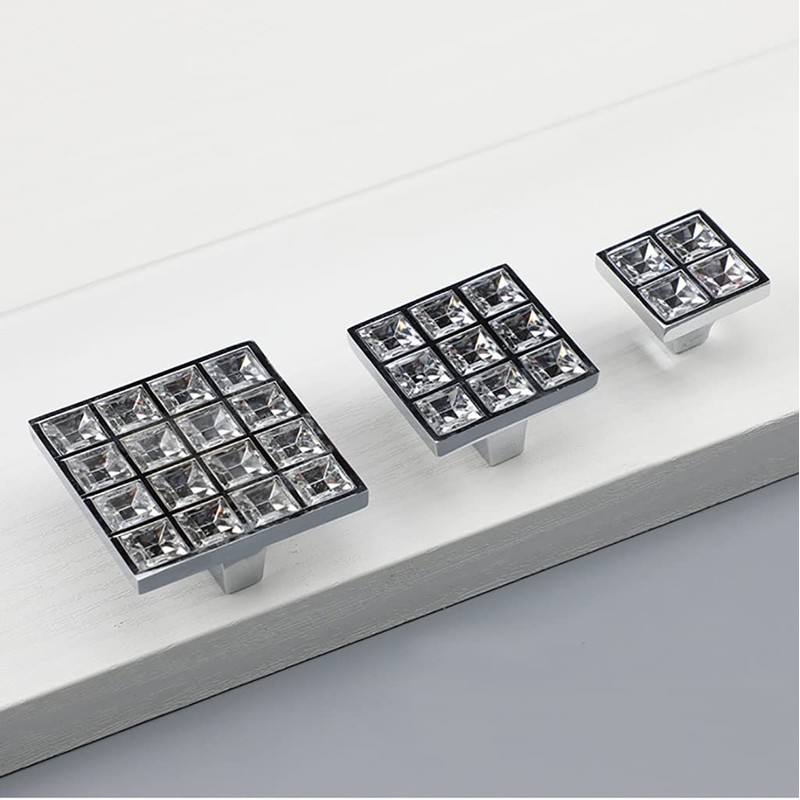 ESreake 10 Pack Extra Large Square Crystal Rhinestone Cabinet Knobs