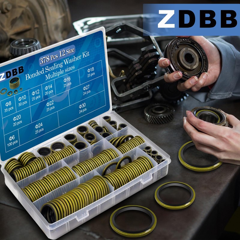 ZDBB 12 Sizes 378 Pcs Bonded Sealing Washer Kit,Automotive Self-Centred