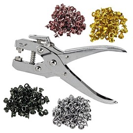 PLIER KING Heavy Duty 1/4 in Eyelet Setting Pliers | Includes 400 Eyelets in 4 Colors | Built-In Hole Punch | Durable and Efficient for Shoelaces, Bags, and Clothing