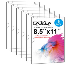 xydstay 6pack Acrylic Wall Sign Holder with Serews&Tape,8.5 X 11 Wall Mount Clear Plastic Sign Holder,Memo Document Menu Holder for Restaurant, Office, School, Store and Home Use,Support No Drilling