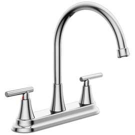 HURRAN 2 Handle Kitchen Sink Faucet, 8 Inch High Arc 360°Swivel Kitchen Sink Faucet, 2 or 3 Hole Kitchen Faucet Without Side Sprayer, Centerset RV Kitchen Faucet with Stainless Steel Pipe, Chrome