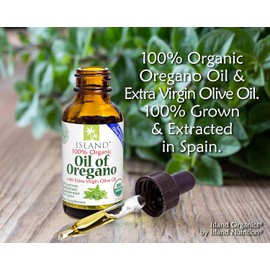 Island Nutrition, Aceite De Orégano Gotas Líquidas Orgánicas (1 Fl Oz) Aceite De Oliva 100% Ecológico Y Aceite De Orégano Orgánico, Cultivado En España (Aceite De Orégano)