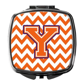 Caroline's Treasures CJ1062-YSCM Letter Y Chevron Orange and Regalia Compact Mirror Decorative Travel Makeup Mirror for Women Girls Gifts Pocket Makeup Mirror Folding Handheld