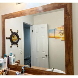 DESOMINOR 32.8Ft Brown Border Peel &Stick Wood Grain Wallpaper Border Removable Waterproof Bathroom Mirror Frame Sticker (Brown)