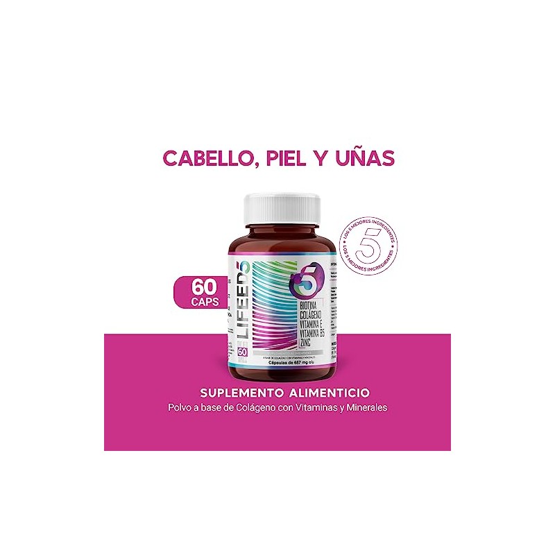 Lifeed Biotina Colágeno Hidrolizado Zinc Vitaminas Multivitamínico Gluten Cuidado Cabello