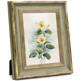 Afuly Photo Frame, Stylish, 2L (5.0 x 7.0 inches (12.7 x 17.8 cm), Antique, Wall Hanging, Both Vertical and Horizontal, Green, Gold, Celebrations, Anniversaries, Birthdays, Natural, Present,