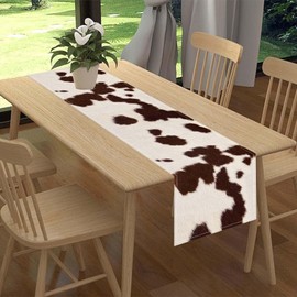 Camino de mesa con estampado de vaca, piel vacuna de color café rústico occidental, piel vacuna, estampado de granja, centro de mesa para el hogar, cocina, comedor, fiesta, patio, decoración de mesa